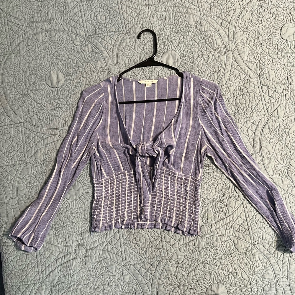 American eagle medium blue striped blouse